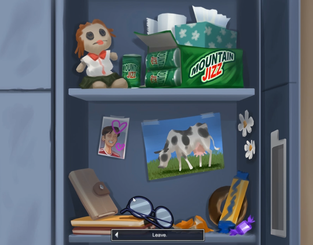 Шкафчик с надписью «корова» на нем принадлежит Джудит, поэтому нажмите на него, чтобы взять запасную пару очков